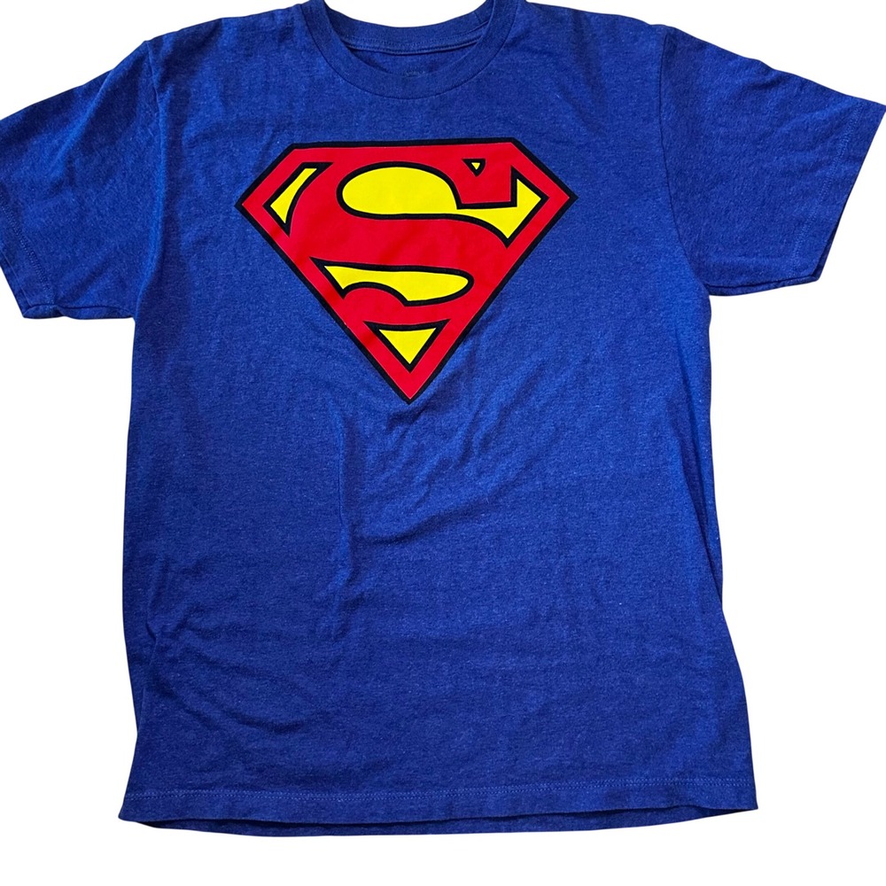 Superman Graphic T-Shirt child Medium Blue Heather DC Comics S Shield Logo Tee‎